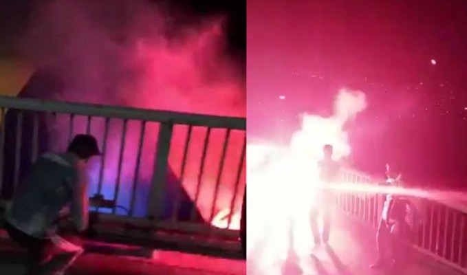 Köprüdeki Fenerbahçe bayrağına saldırı