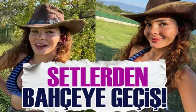 �nl� oyuncu Ebru �ahin kovboy tarz�yla bah�eye indi: Dal�ndan erik toplad�