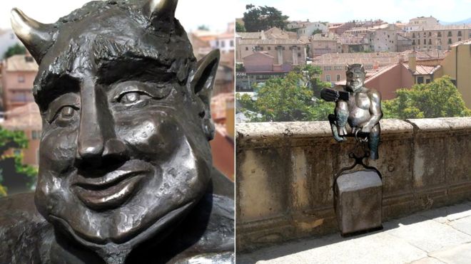İspanya da  fazla sevimli  görünen şeytan heykeline tepki