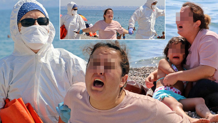 Koronavirüs hastası kadın sahile inip etrafa tükürdü