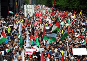 Brüksel de 5 bin kişi İsrail saldırılarını protesto etti!