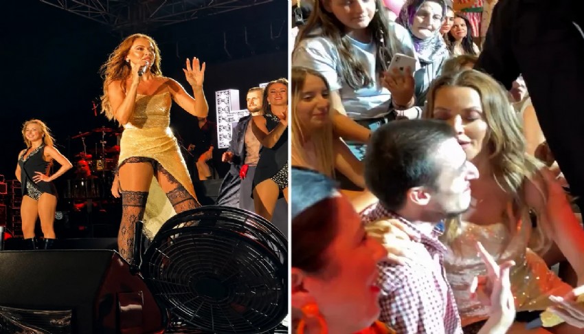 Hadise sahneden inip hayran�n� �pt�