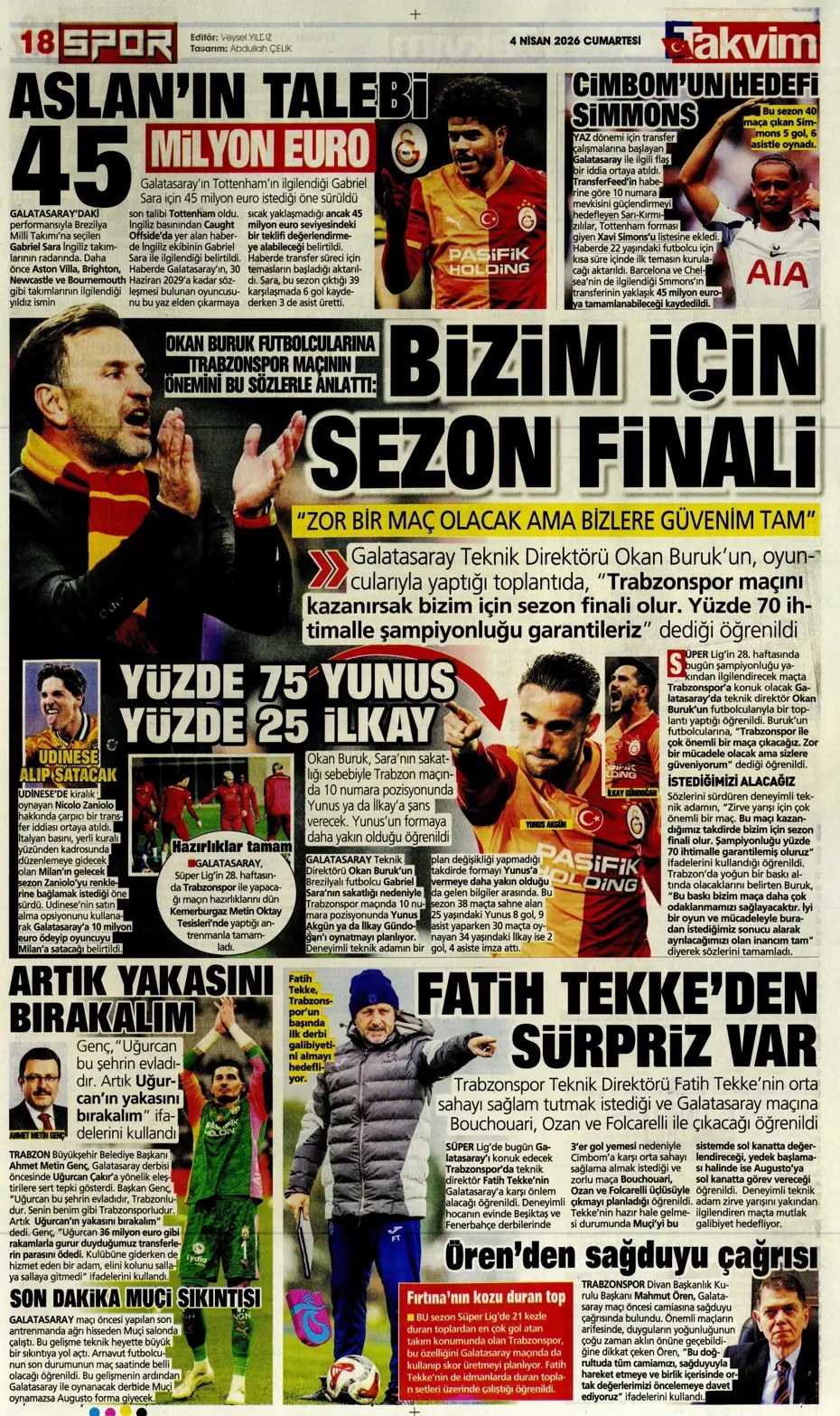 Zirvede yüksek gerilim! Spor basını bugün ne yazdı? (4 Nisan) - 13. fotoğraf
