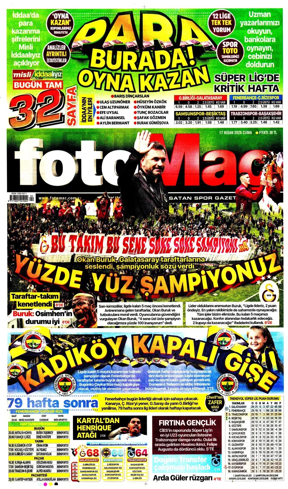 Yüzde yüz şampiyonuz! Spor basını bugün ne yazdı? (17 Nisan) - 12. fotoğraf