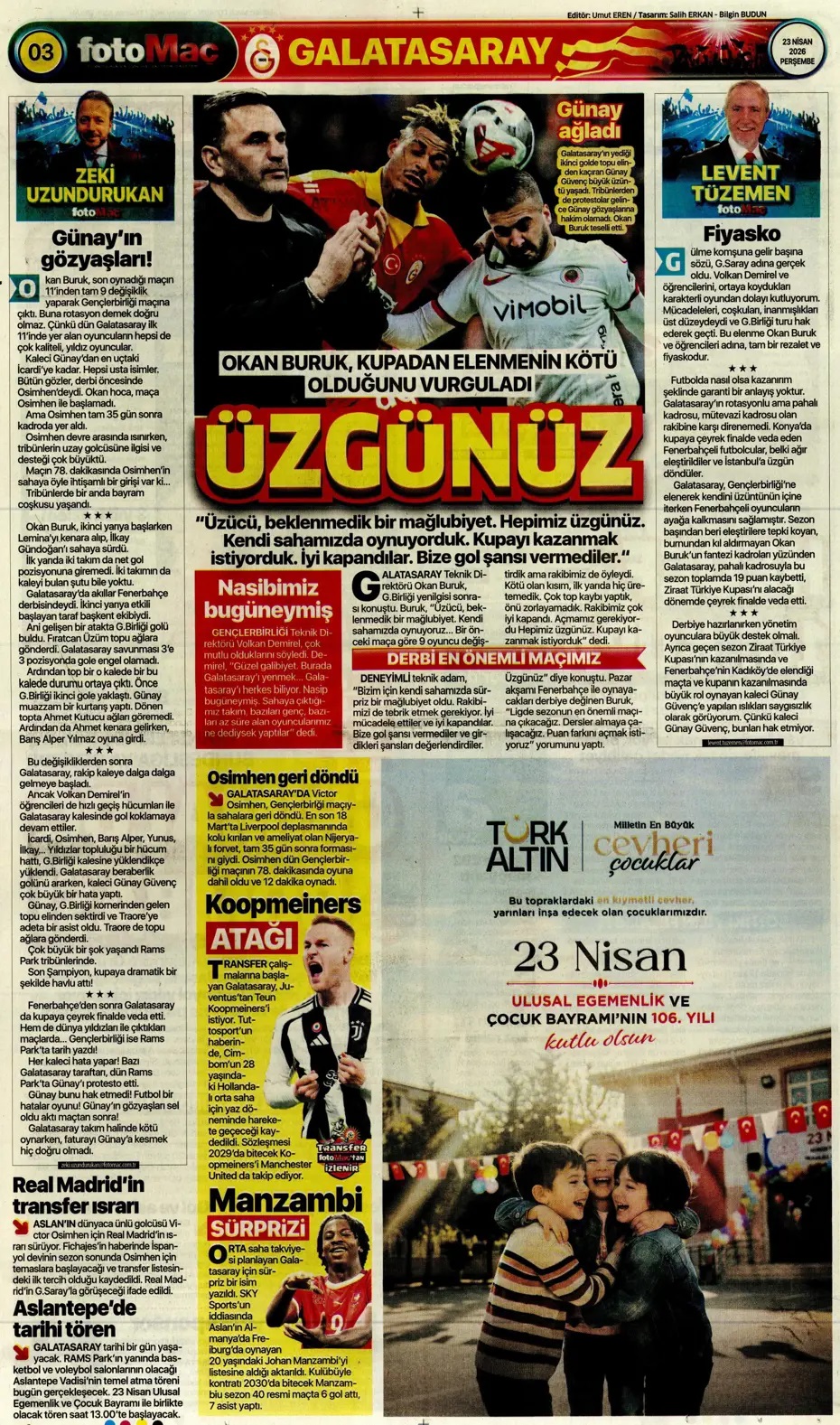 Kupada VOLKAN çıktı! Spor basını bugün ne yazdı? (23 Nisan) - 3. fotoğraf