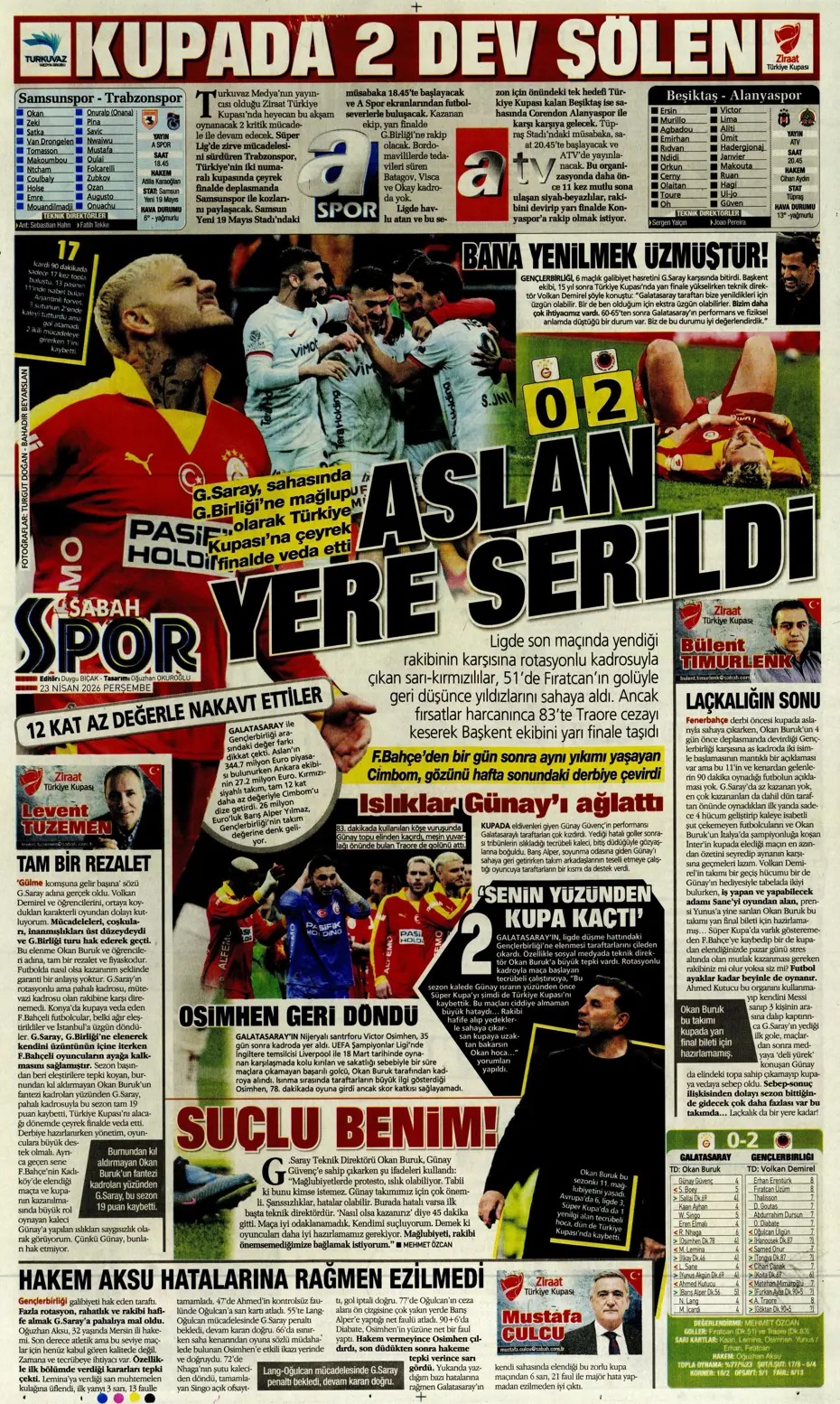 Kupada VOLKAN çıktı! Spor basını bugün ne yazdı? (23 Nisan) - 2. fotoğraf