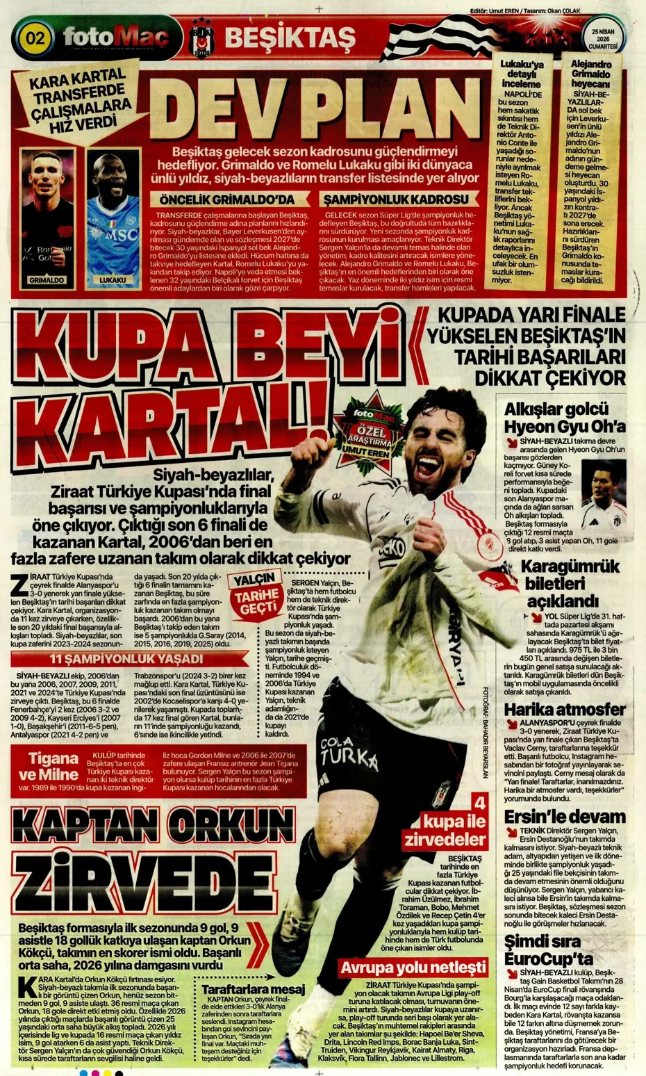 Kupa beyi Kartal! Spor basını bugün ne yazdı? (25 Nisan) - 11. fotoğraf