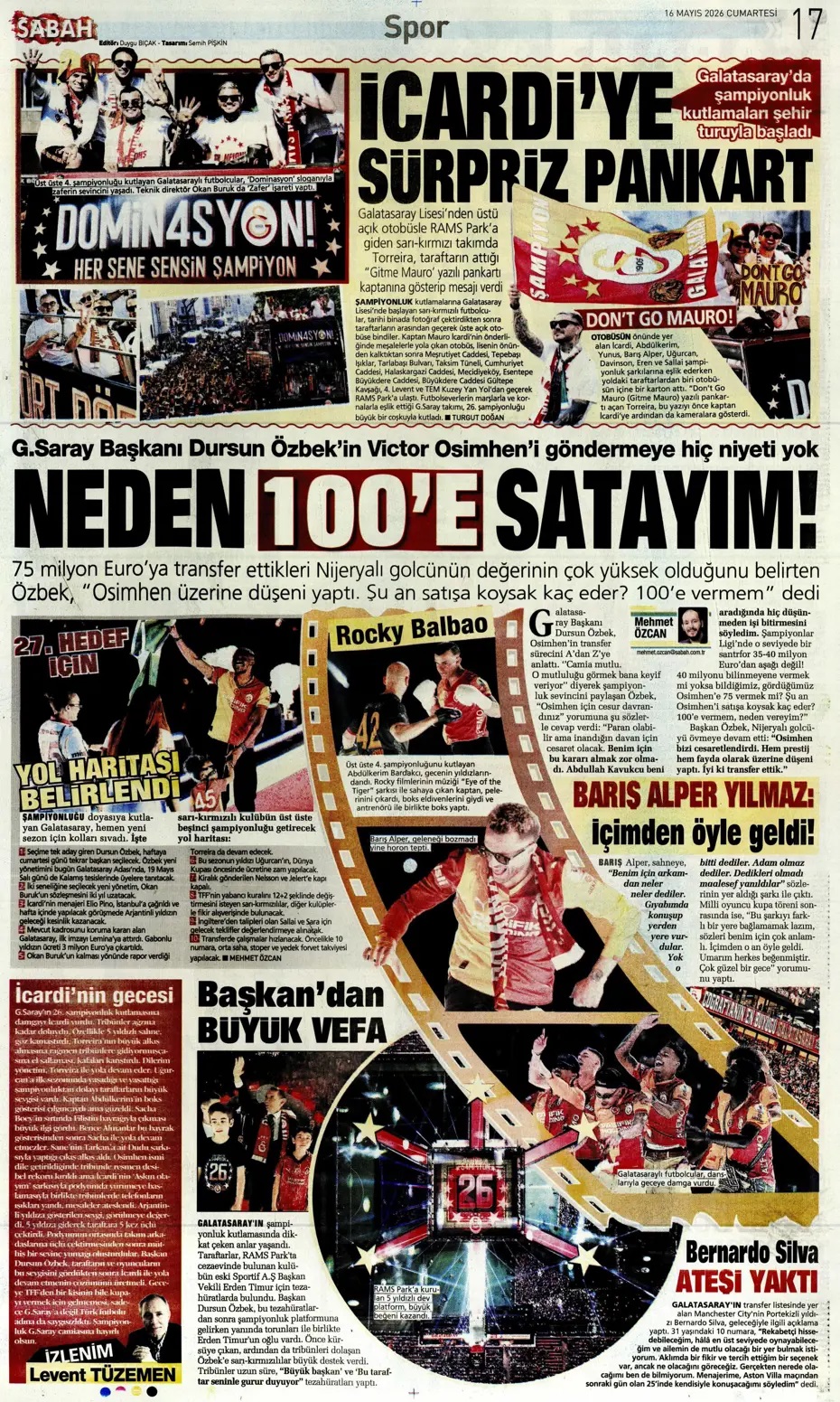 Aziz Yıldırım: Şampiyon olmaya mecburuz! Spor basını bugün ne yazdı? (16 Mayıs) - 3. fotoğraf