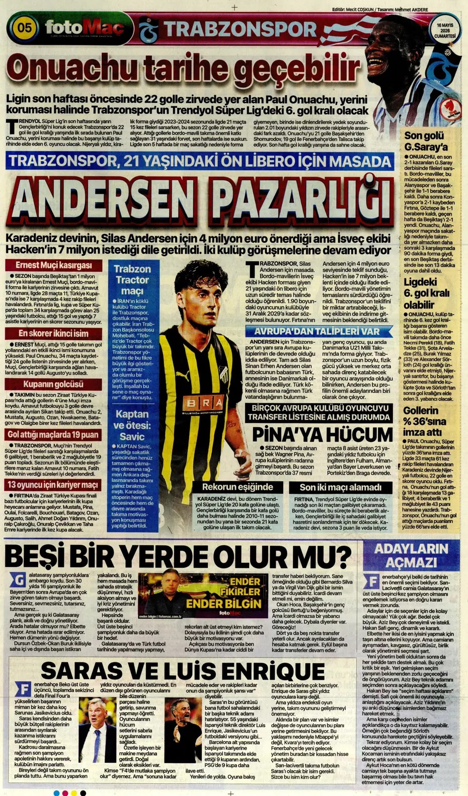 Aziz Yıldırım: Şampiyon olmaya mecburuz! Spor basını bugün ne yazdı? (16 Mayıs) - 7. fotoğraf