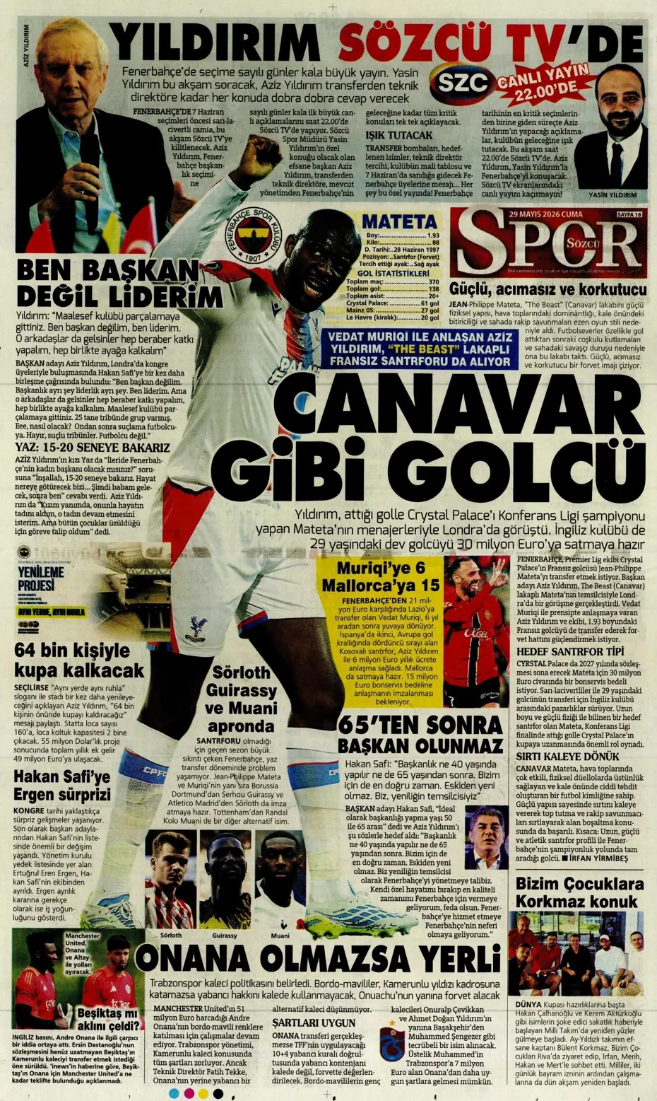 Aziz Yıldırım: Ben Başkan değil, liderim! Spor basını bugün ne yazdı? (29 Mayıs) - 7. fotoğraf