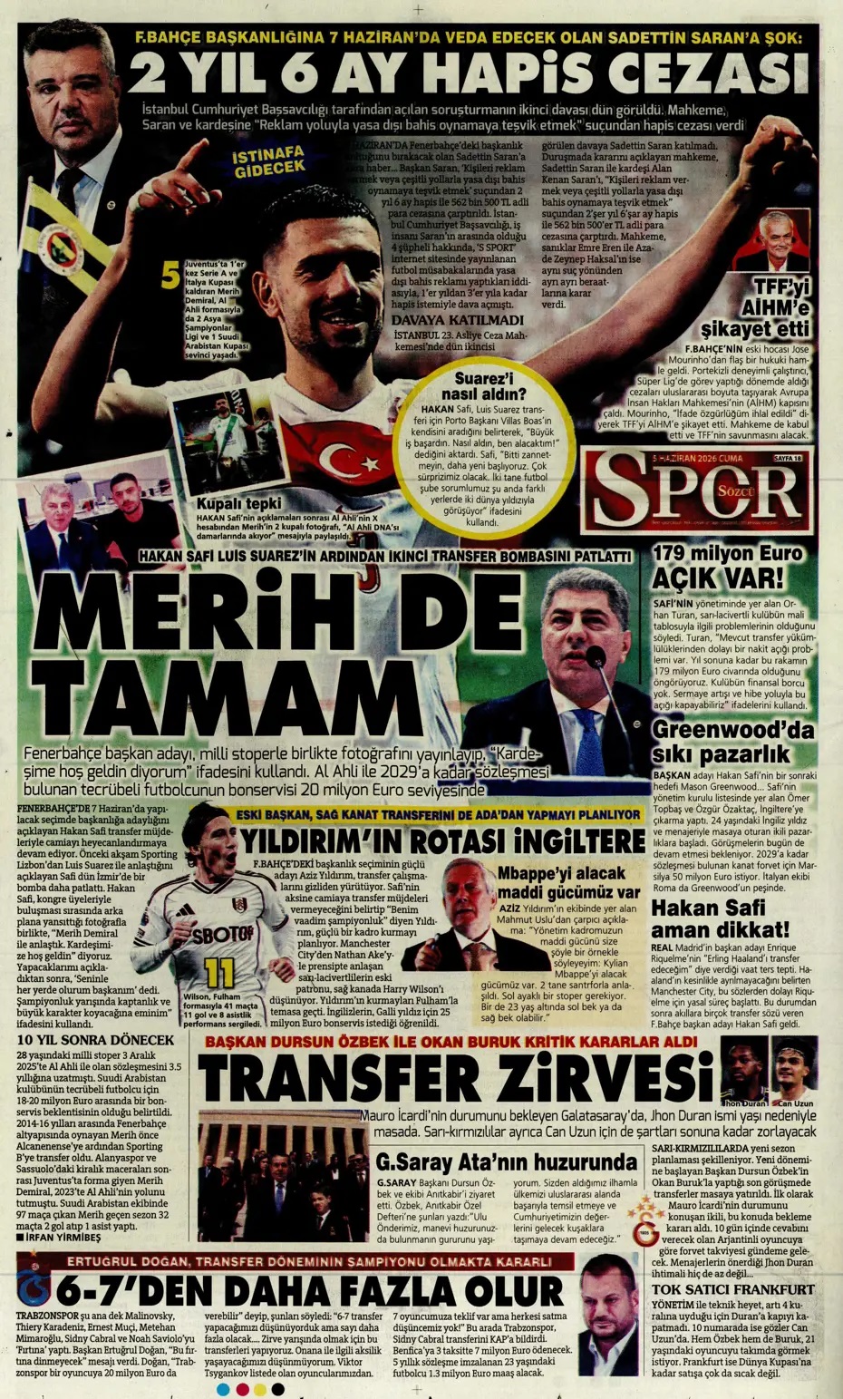 Saran'a 2yıl 6 ay hapis cezası! Spor basını bugün ne yazdı? (5 Haziran)  - 5. fotoğraf