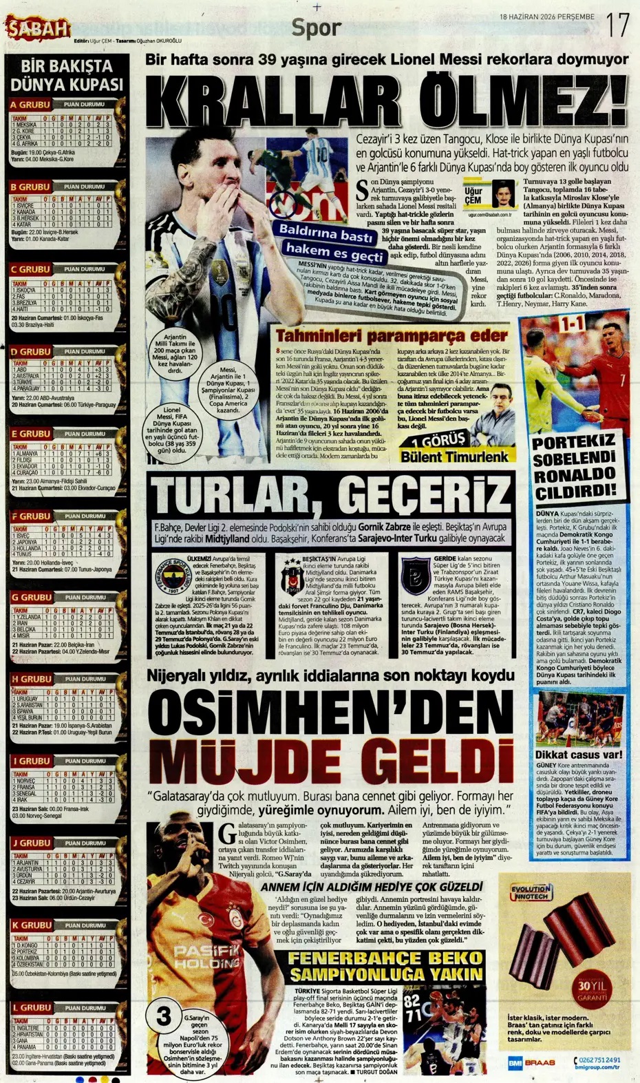Duvara karşı Kenan ve Barış! Spor basını bugün ne yazdı? (18 Haziran) - 4. fotoğraf