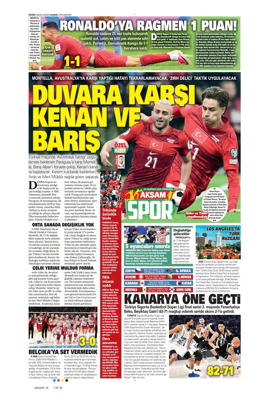 Duvara karşı Kenan ve Barış! Spor basını bugün ne yazdı? (18 Haziran) - 9. fotoğraf