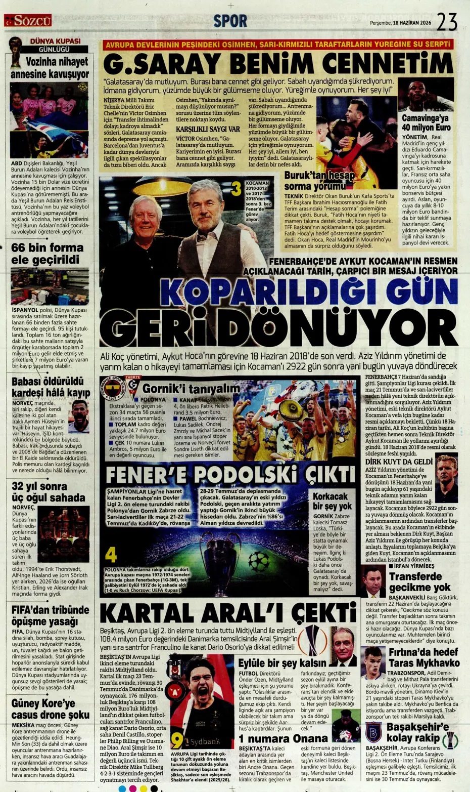 Duvara karşı Kenan ve Barış! Spor basını bugün ne yazdı? (18 Haziran) - 5. fotoğraf