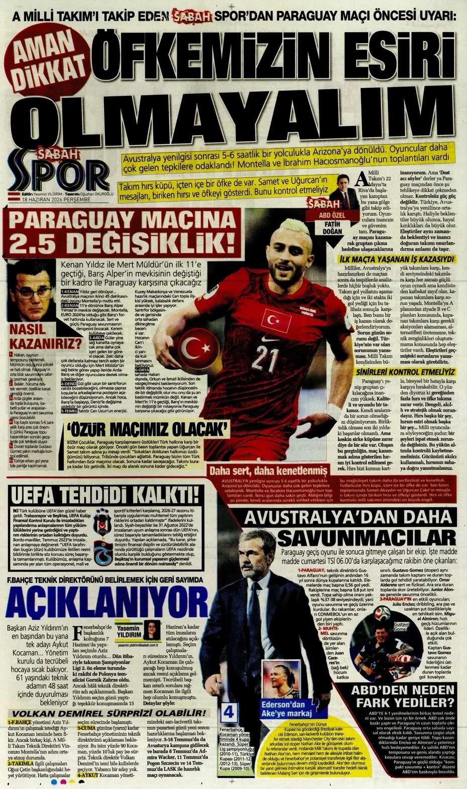 Duvara karşı Kenan ve Barış! Spor basını bugün ne yazdı? (18 Haziran) - 1. fotoğraf