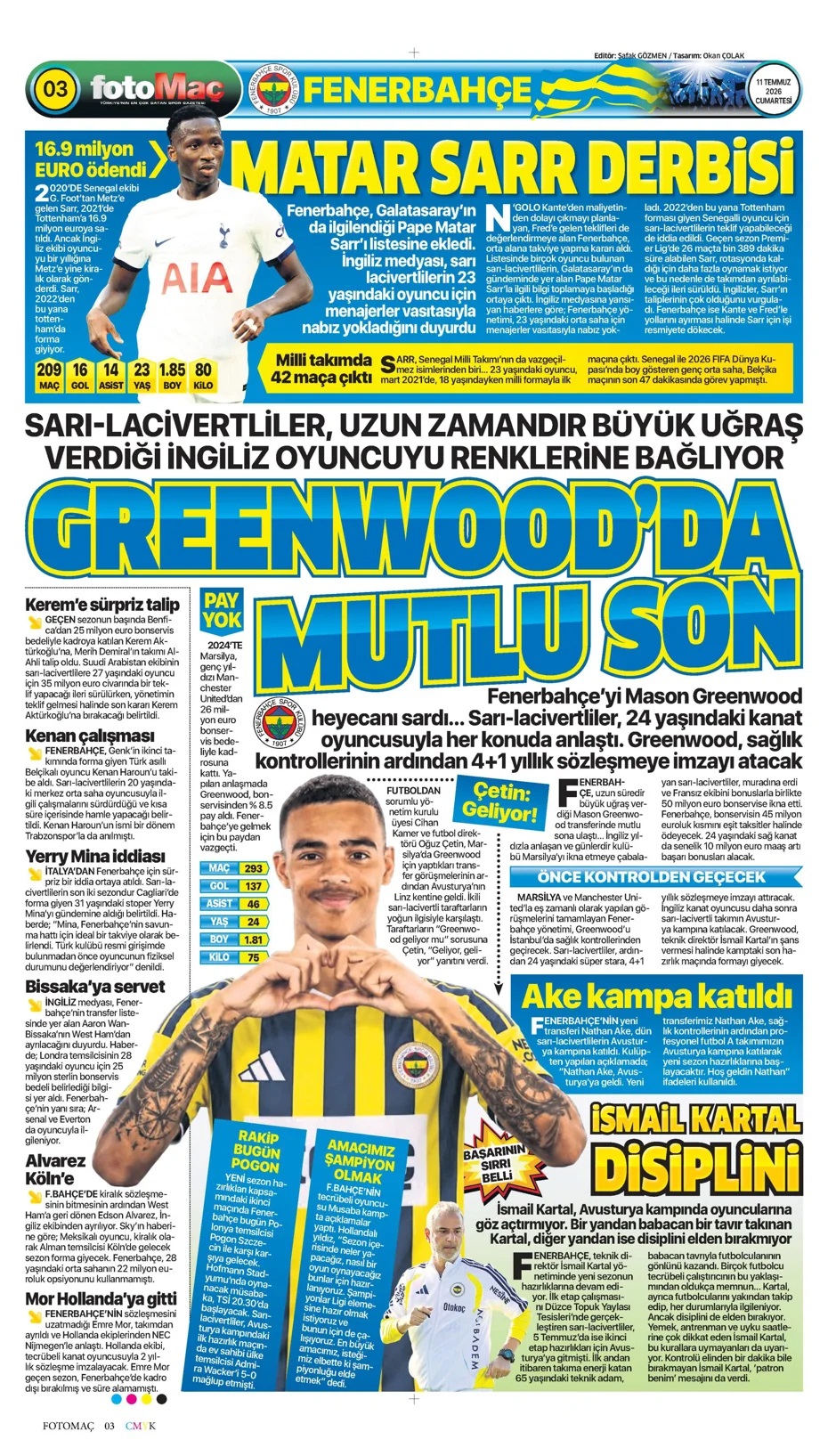 Greenwood Fenerli! Spor basını bugün ne yazdı? (11 Temmuz) - 2. fotoğraf