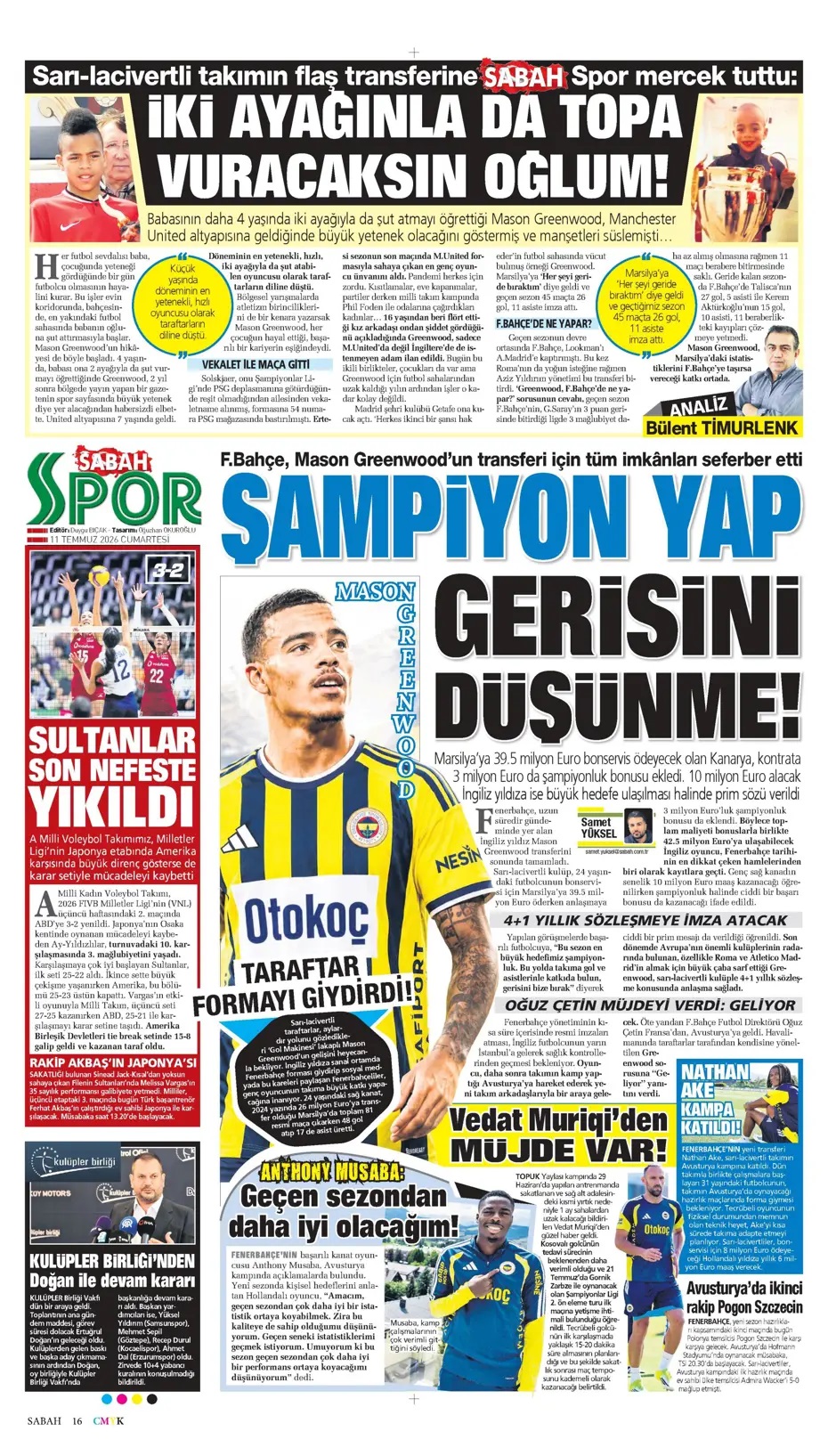 Greenwood Fenerli! Spor basını bugün ne yazdı? (11 Temmuz) - 13. fotoğraf