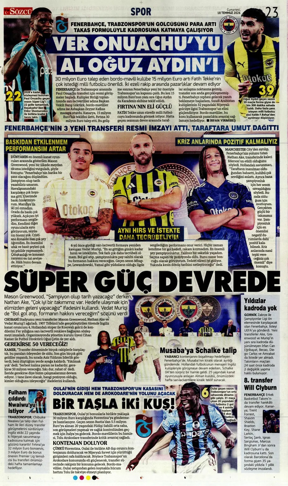 Fenerbahçe'den gövde gösterisi! Spor basını bugün ne yazdı? (18 Temmuz) - 2. fotoğraf