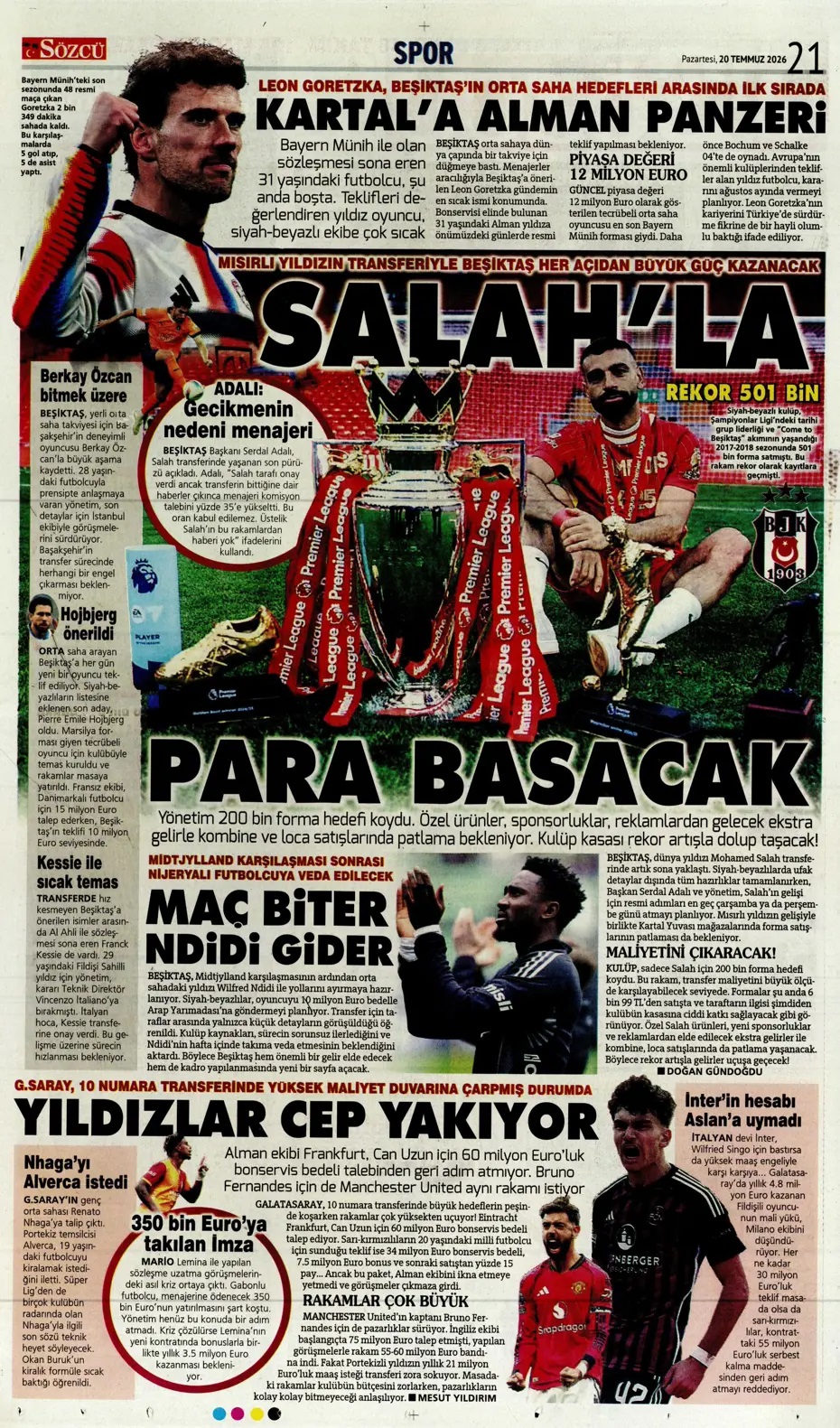 Salah'ta menajer krizi! Spor basını bugün ne yazdı? (20 Temmuz) - 4. fotoğraf