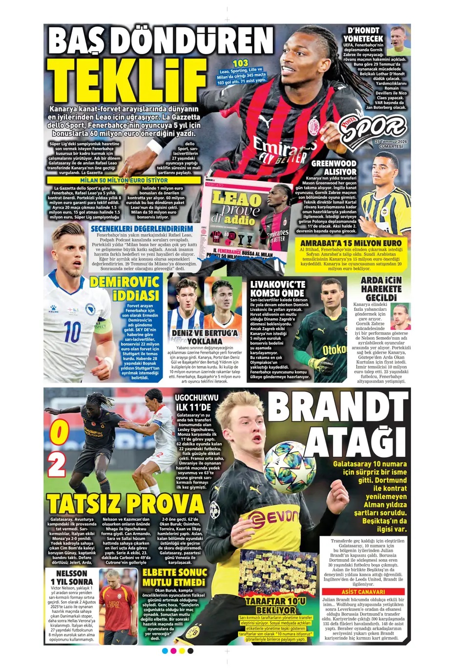 Rafael Leo çıkarması! Spor basını bugün ne yazdı? (25 Temmuz) - 10. fotoğraf