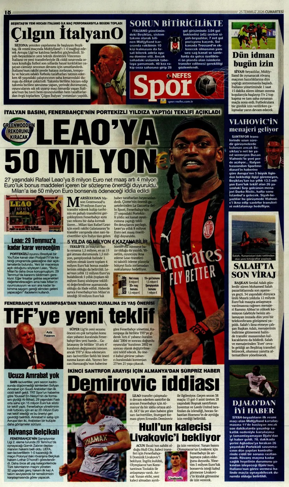 Rafael Leo çıkarması! Spor basını bugün ne yazdı? (25 Temmuz) - 9. fotoğraf