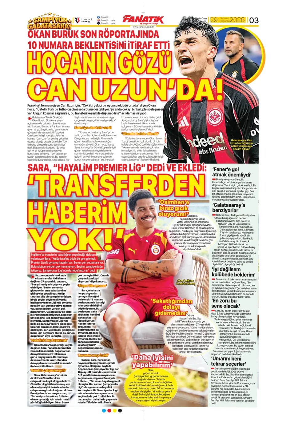Galatasaray sos veriyor! Spor basını bugün ne yazdı? (29 Temmuz) - 1. fotoğraf