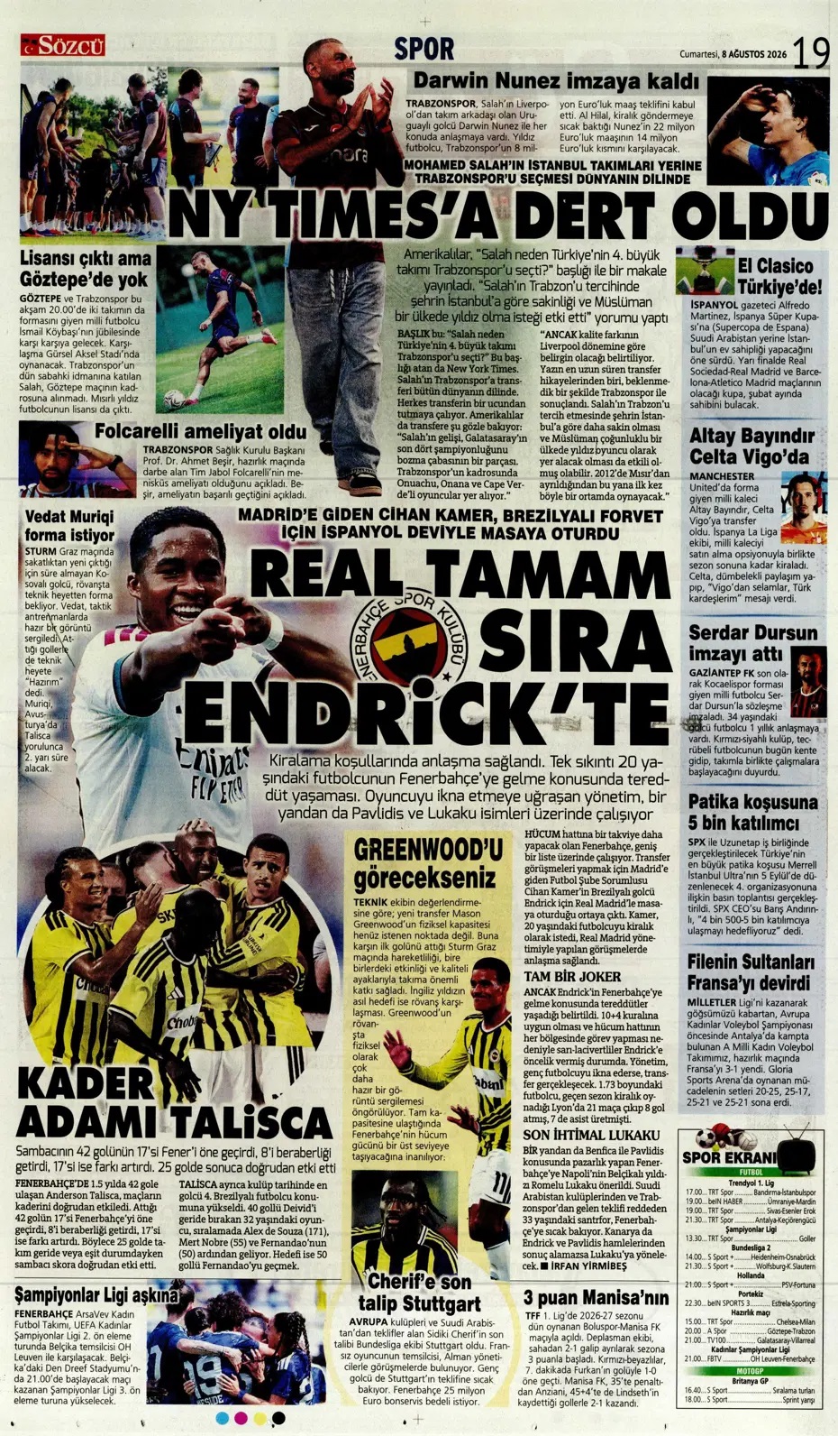 Salah Türkiye'de devrim yapar! Spor basını bugün ne yazdı? (8 Ağustos) - 2. fotoğraf