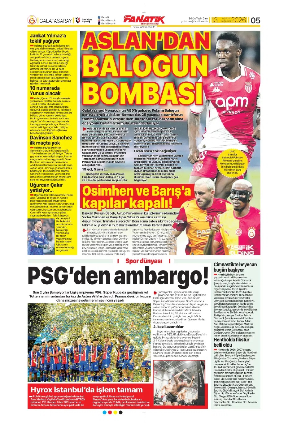 Lukaku Fenerbahçe için cepten ödedi! Spor basını bugün ne yazdı? (13 Ağustos) - 4. fotoğraf