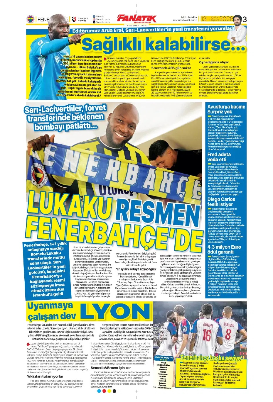 Lukaku Fenerbahçe için cepten ödedi! Spor basını bugün ne yazdı? (13 Ağustos) - 5. fotoğraf