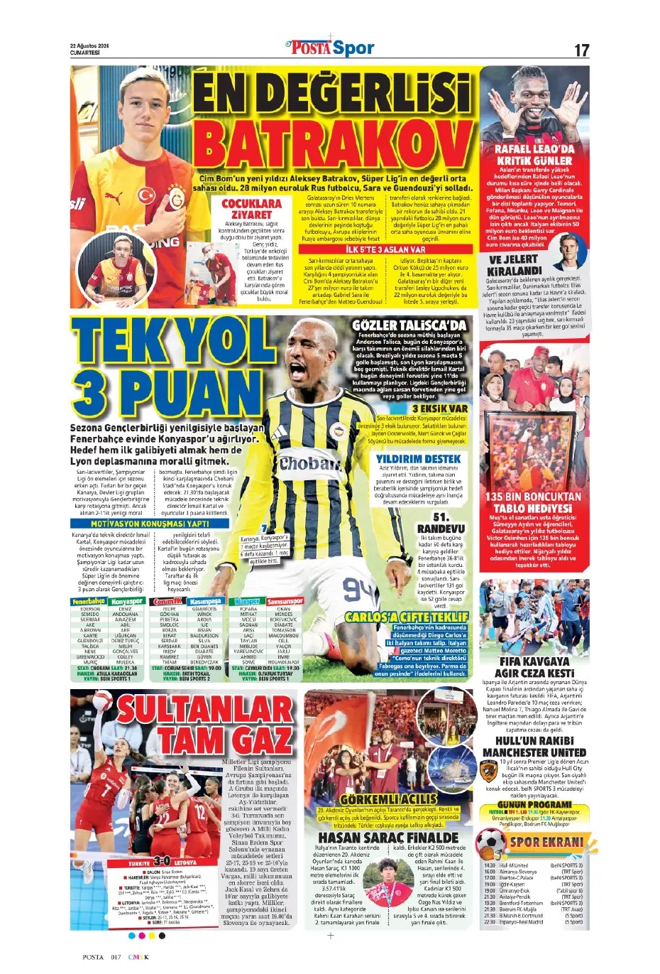 Tek yol 3 puan! Spor basını bugün ne yazdı? (22 Ağustos) - 5. fotoğraf