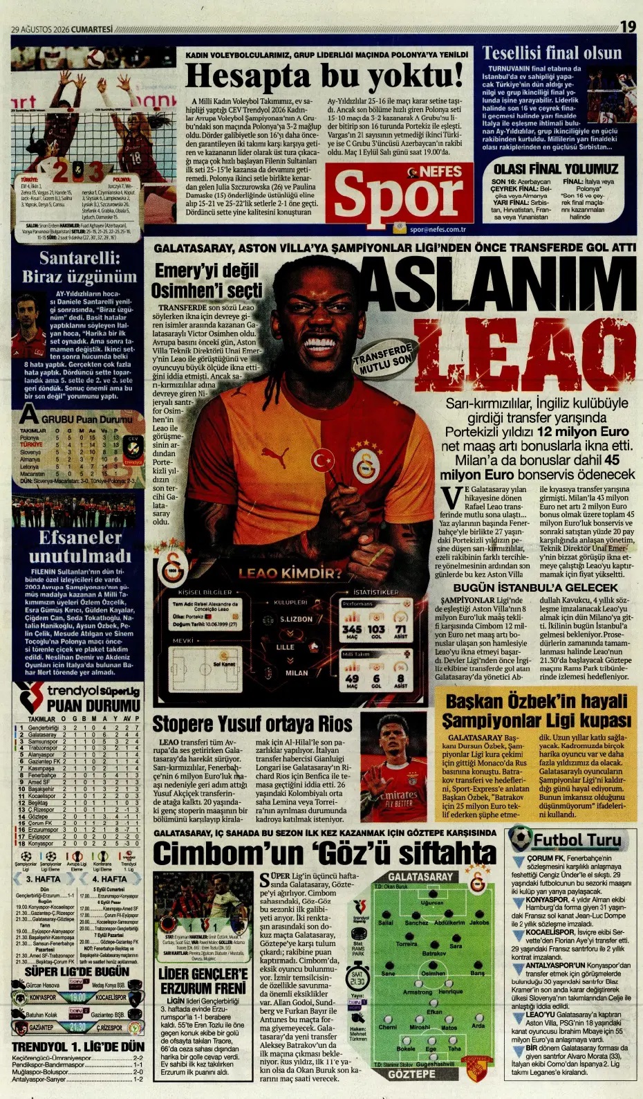 Aslanım Leao! Spor basını bugün ne yazdı? (29 Ağustos) - 8. fotoğraf
