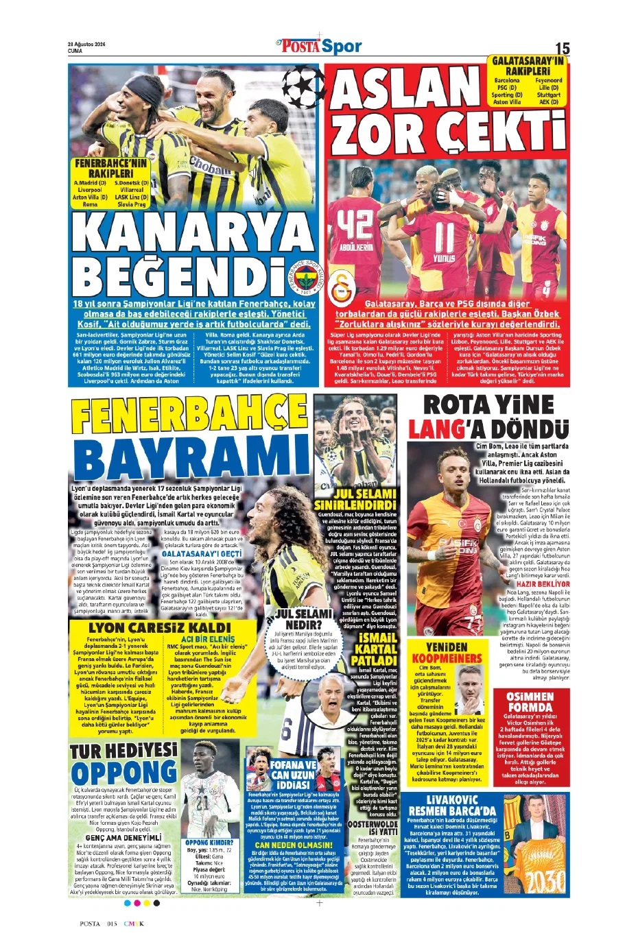 Maç sizin Avrupa bizim! Spor basını bugün ne yazdı? (3 Eylül) - 1. fotoğraf