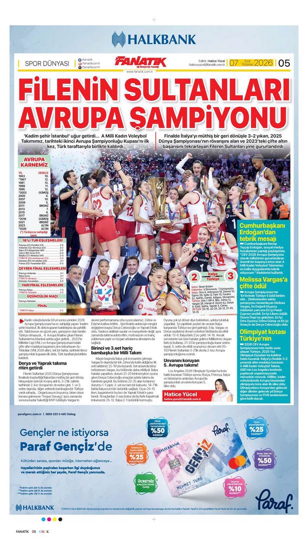 Avrupa Şampiyonu Filenin Sultanları manşetlerde | Spor manşetleri - 5. fotoğraf
