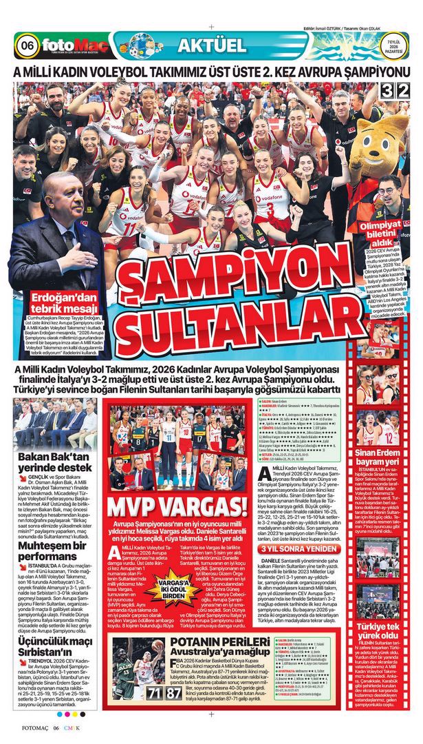 Avrupa Şampiyonu Filenin Sultanları manşetlerde | Spor manşetleri - 21. fotoğraf