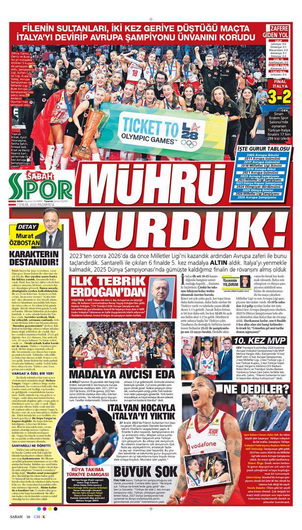 Avrupa Şampiyonu Filenin Sultanları manşetlerde | Spor manşetleri - 18. fotoğraf