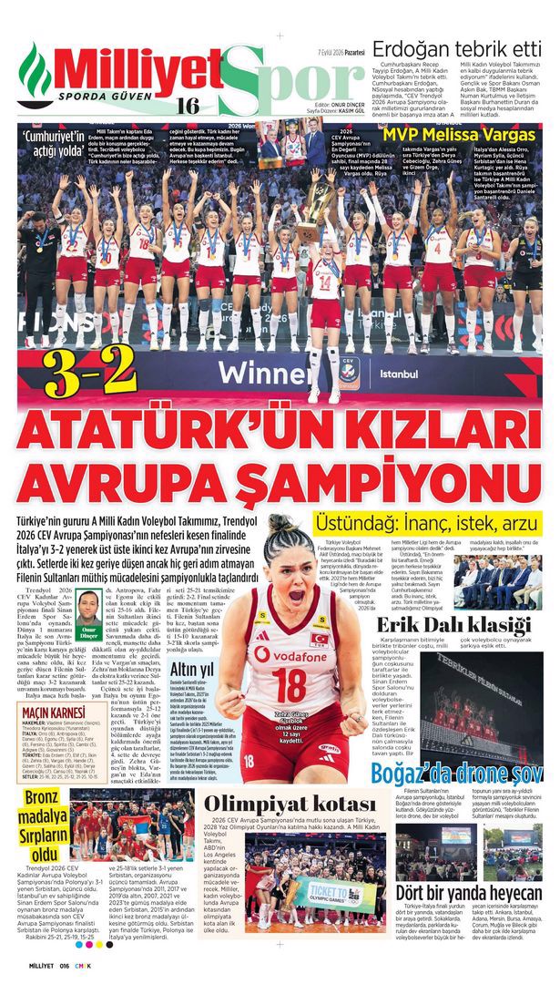 Avrupa Şampiyonu Filenin Sultanları manşetlerde | Spor manşetleri - 1. fotoğraf