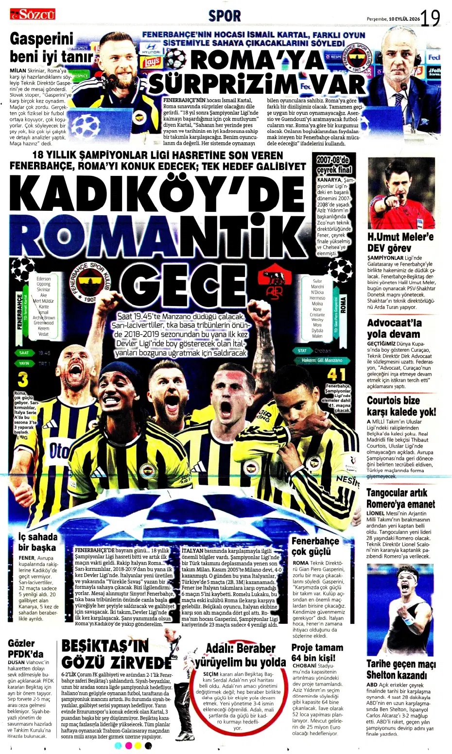 Kadıköy'de ROMAntik gece! Spor basını bugün ne yazdı? (10 Eylül) - 10. fotoğraf