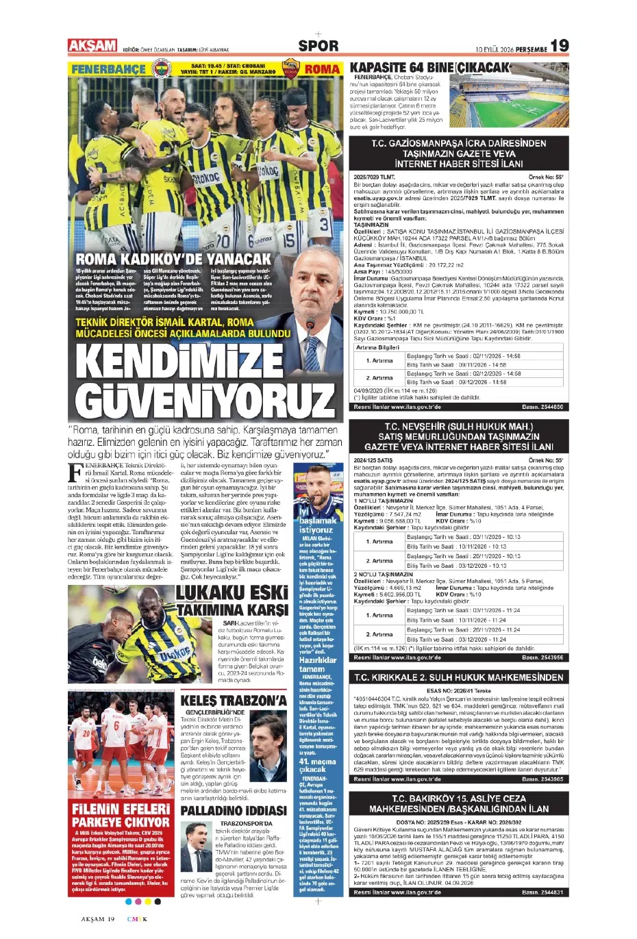 Kadıköy'de ROMAntik gece! Spor basını bugün ne yazdı? (10 Eylül) - 7. fotoğraf
