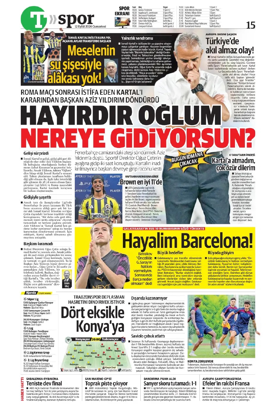 İsmail Kartal'ın başarı şansı yüzde 10! Spor basını bugün ne yazdı? (12 Eylül) - 7. fotoğraf