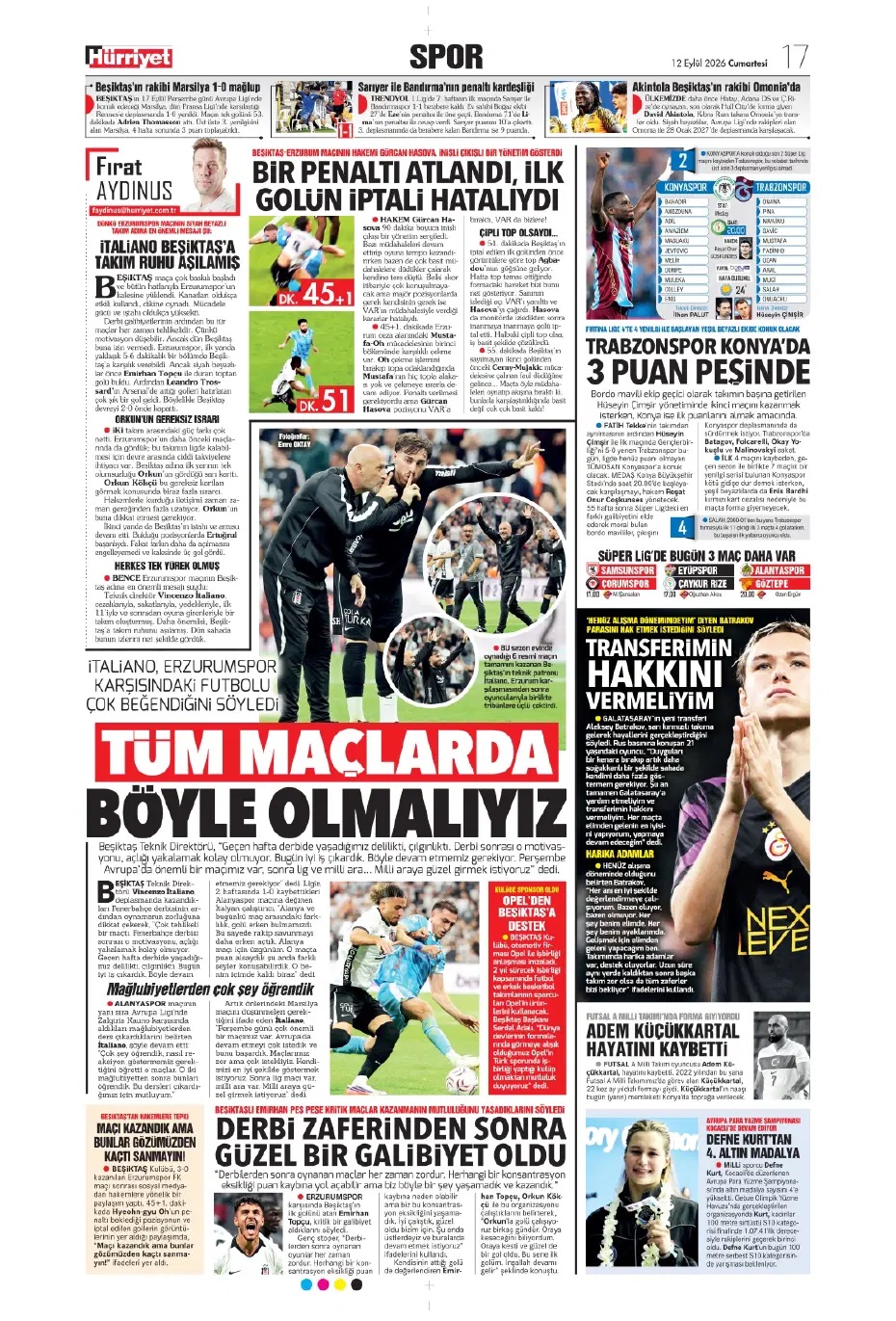 İsmail Kartal'ın başarı şansı yüzde 10! Spor basını bugün ne yazdı? (12 Eylül) - 9. fotoğraf
