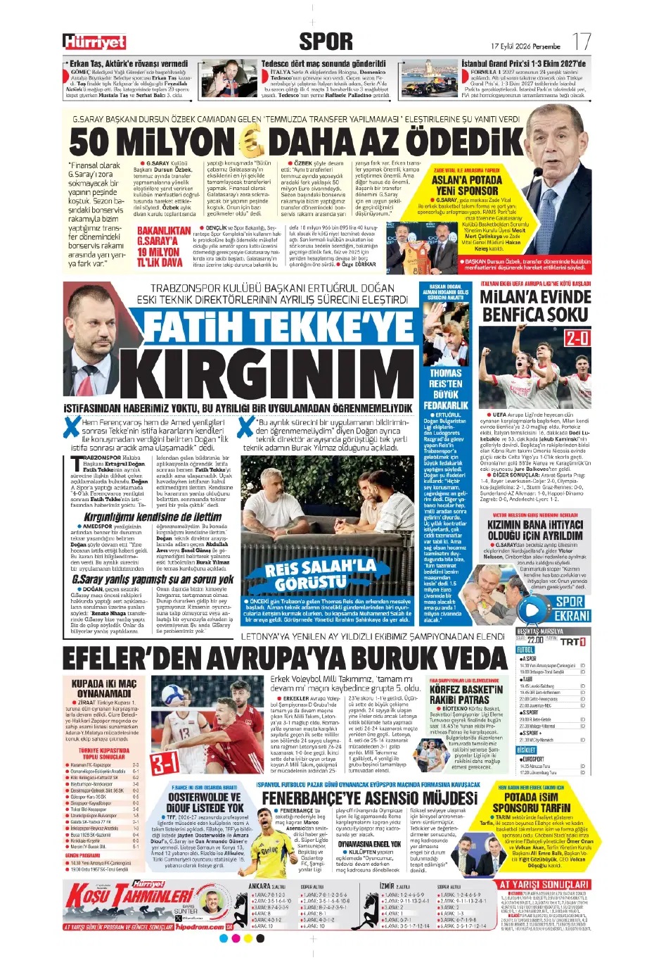 Ertuğrul Doğan: Şampiyon olunacak kadro! Spor basını bugün ne yazdı? (17 Eylül) - 3. fotoğraf