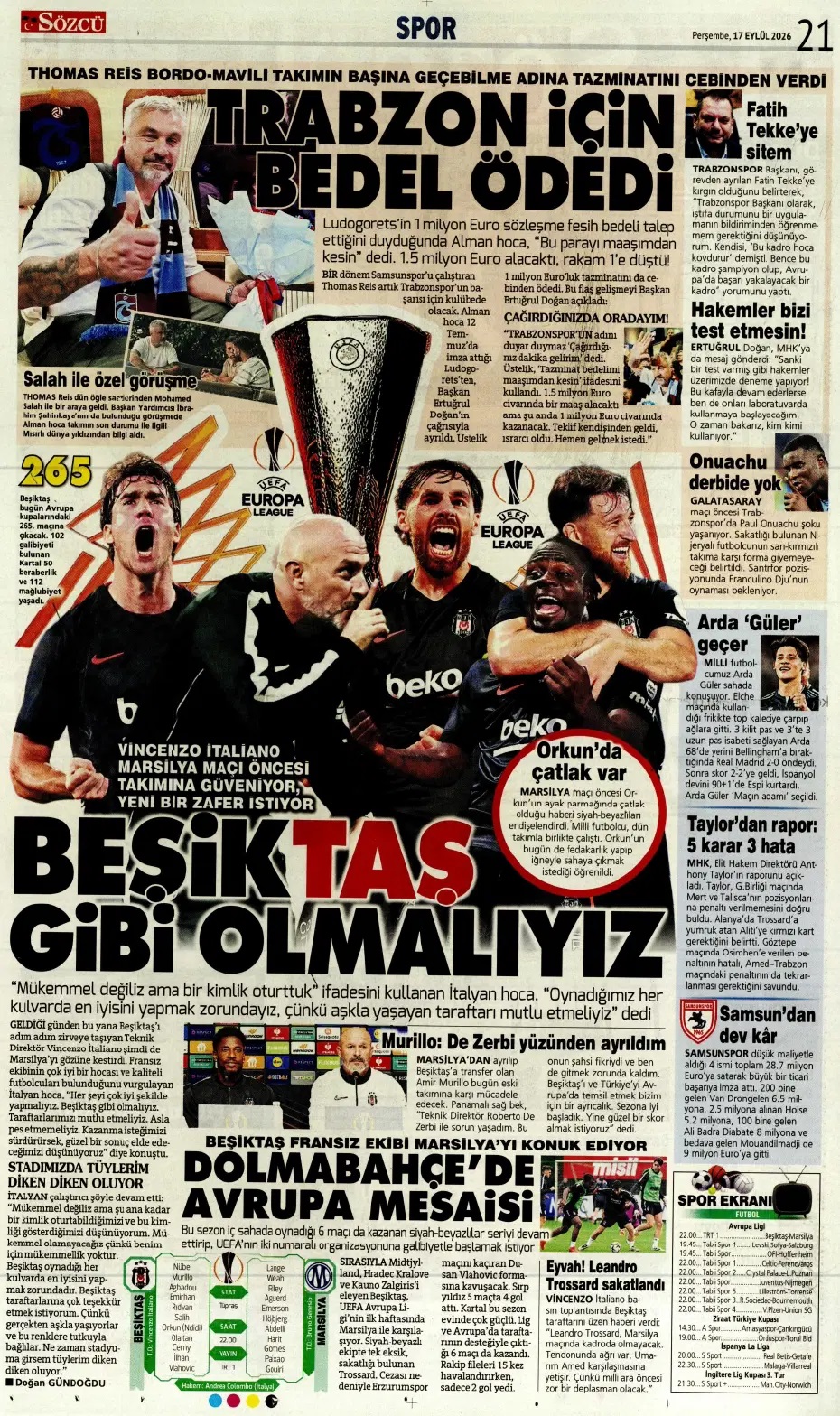 Ertuğrul Doğan: Şampiyon olunacak kadro! Spor basını bugün ne yazdı? (17 Eylül) - 9. fotoğraf
