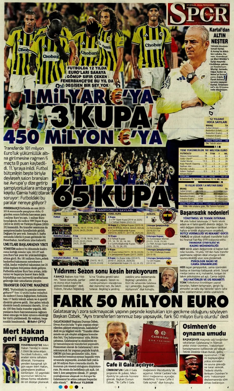 Ertuğrul Doğan: Şampiyon olunacak kadro! Spor basını bugün ne yazdı? (17 Eylül) - 2. fotoğraf