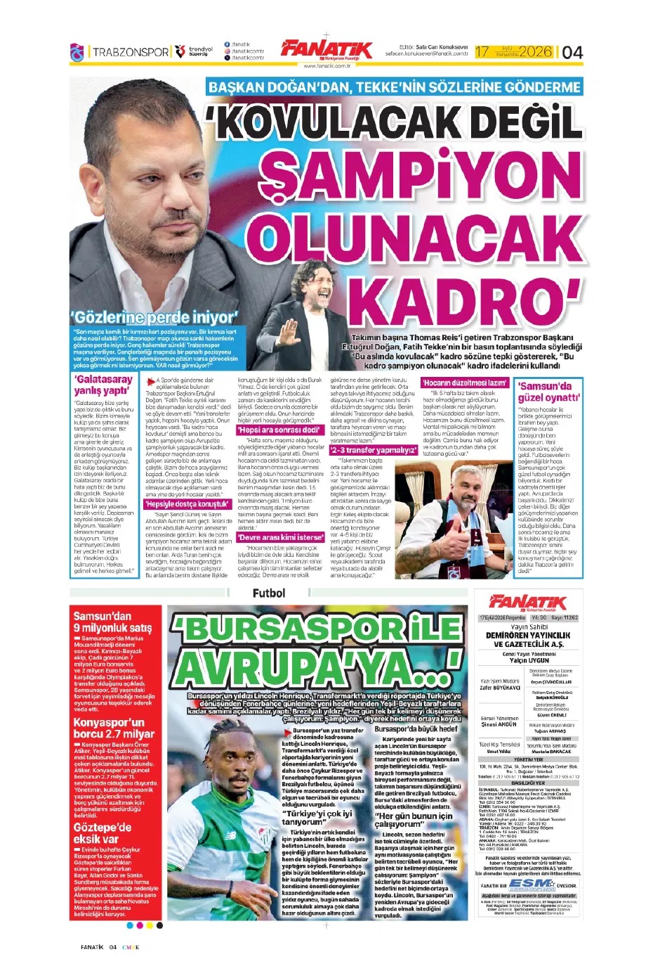Ertuğrul Doğan: Şampiyon olunacak kadro! Spor basını bugün ne yazdı? (17 Eylül) - 12. fotoğraf
