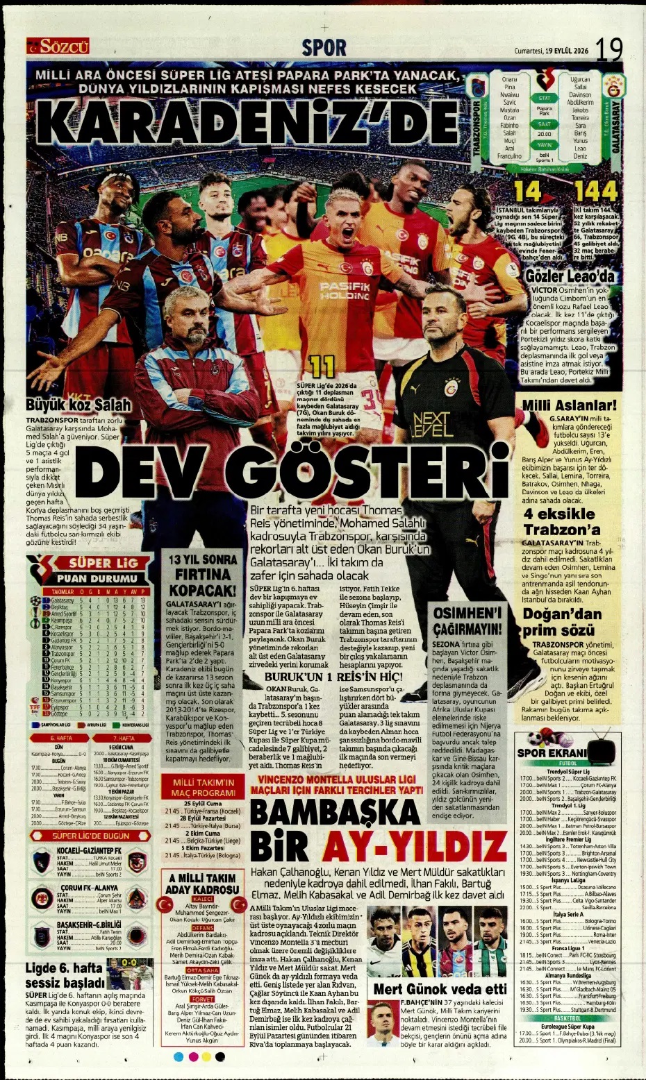 Karadeniz'de dev kapışma! Spor basını bugün ne yazdı? (19 Eylül) - 2. fotoğraf