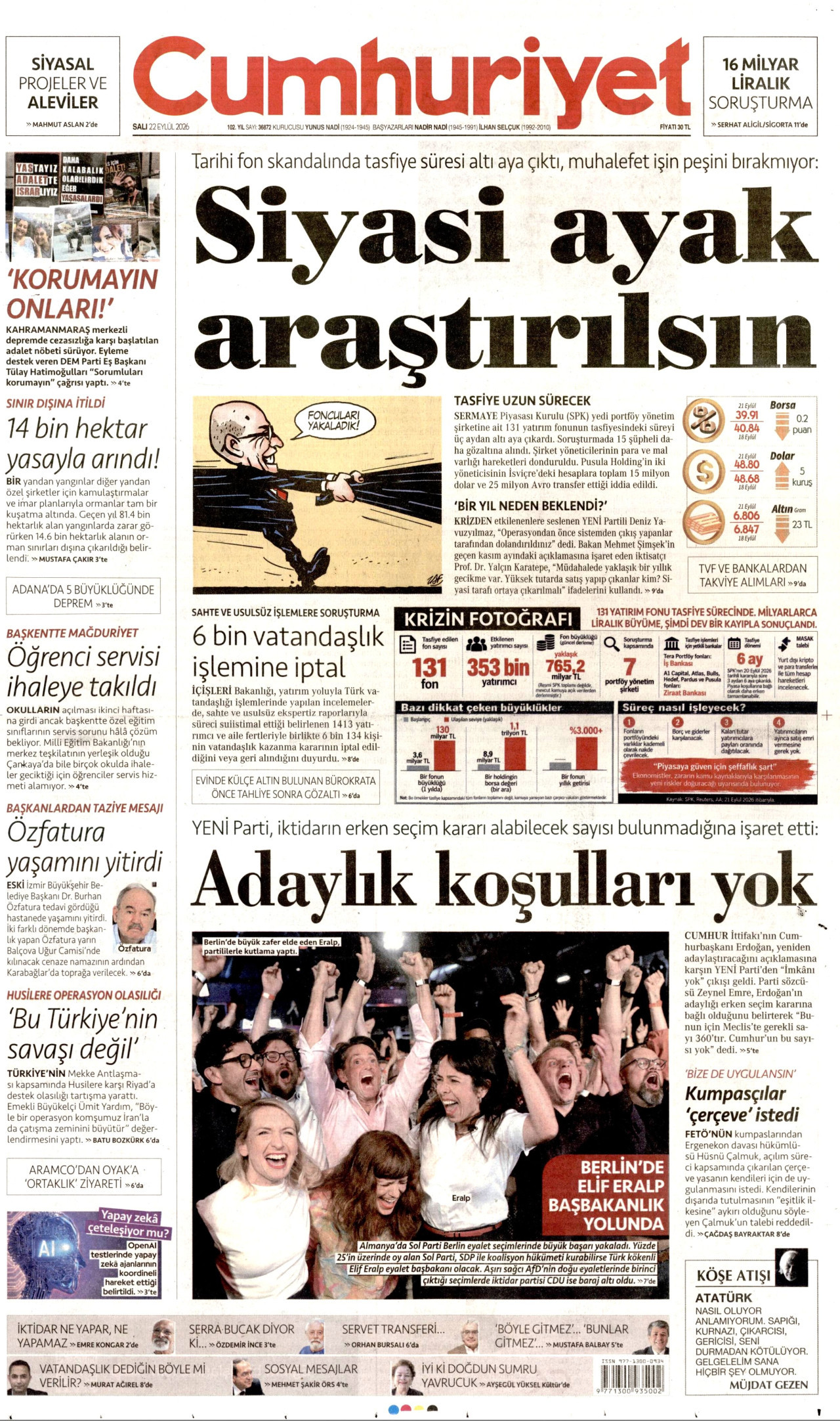 Gazeteler bugün ne yazdı? (22 Eylül) - 3. fotoğraf