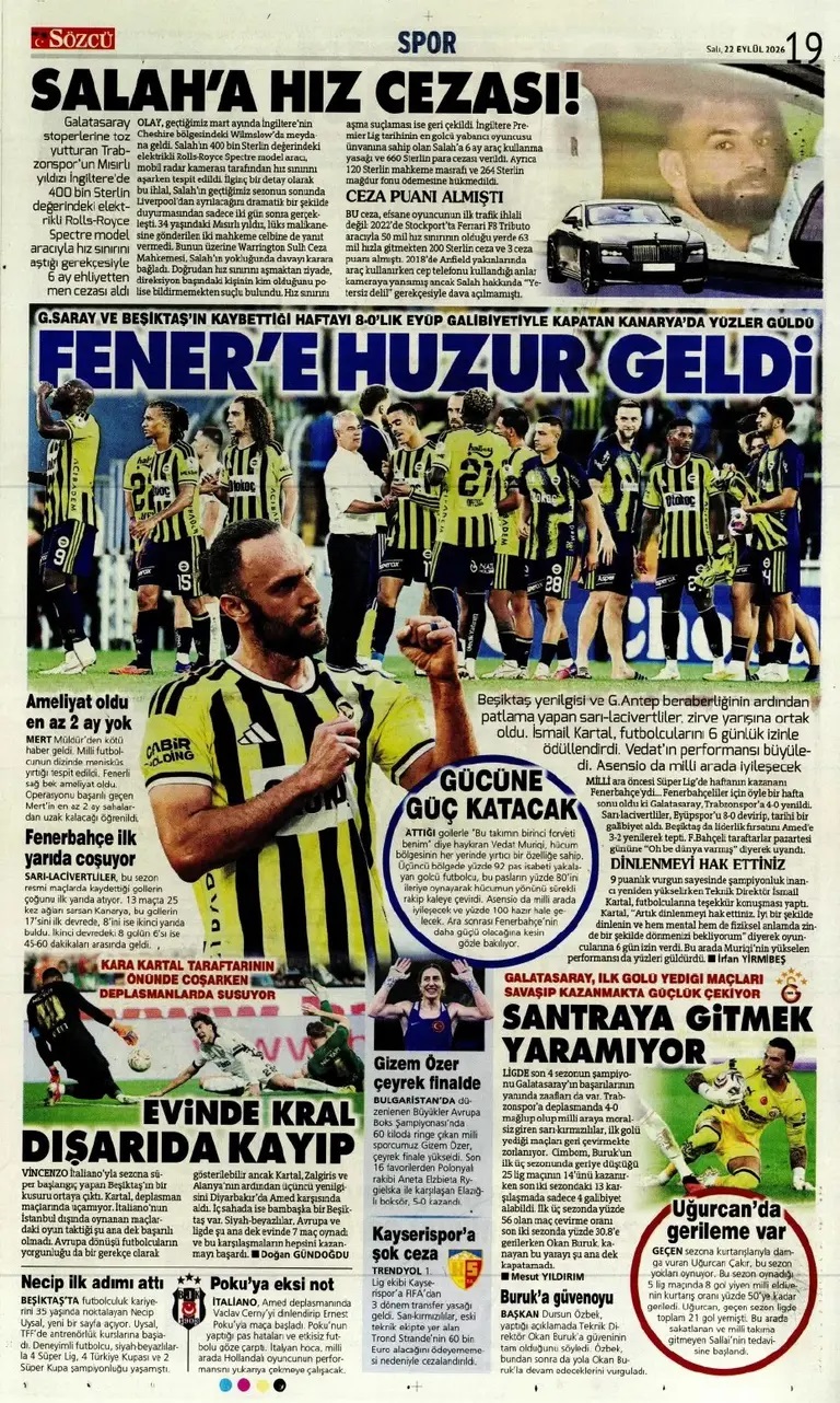 Fener'e huzur geldi! Spor basını bugün ne yazdı? (22 Eylül) - 9. fotoğraf