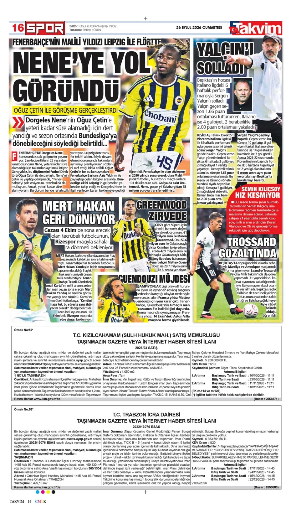 Fransız kaldık! Spor basını bugün ne yazdı? (26 Eylül) - 1. fotoğraf