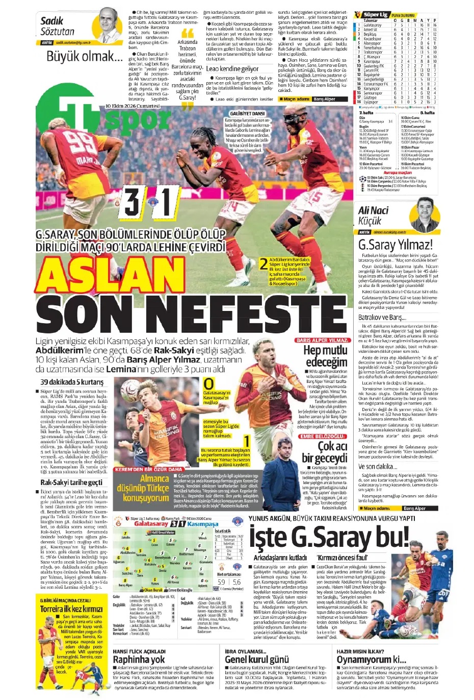 Aslan'da barış zamanı! Spor basını bugün ne yazdı? (10 Ekim) - 8. fotoğraf