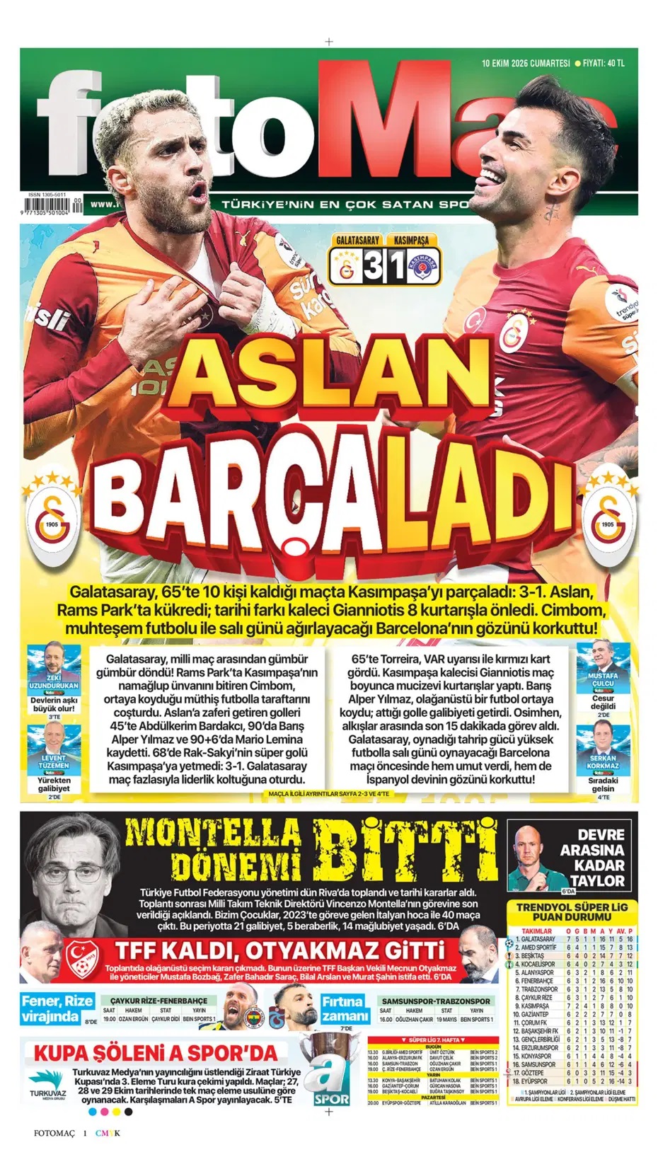 Aslan'da barış zamanı! Spor basını bugün ne yazdı? (10 Ekim) - 2. fotoğraf